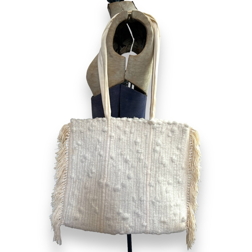 Vintage 80s Nubby Woven Fringe Shoulder Bag